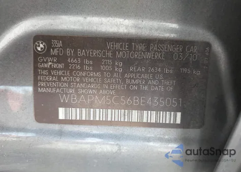 2011 BMW 335 I z USA, uszkodzony, nr VIN WBAPM5C56BE435051